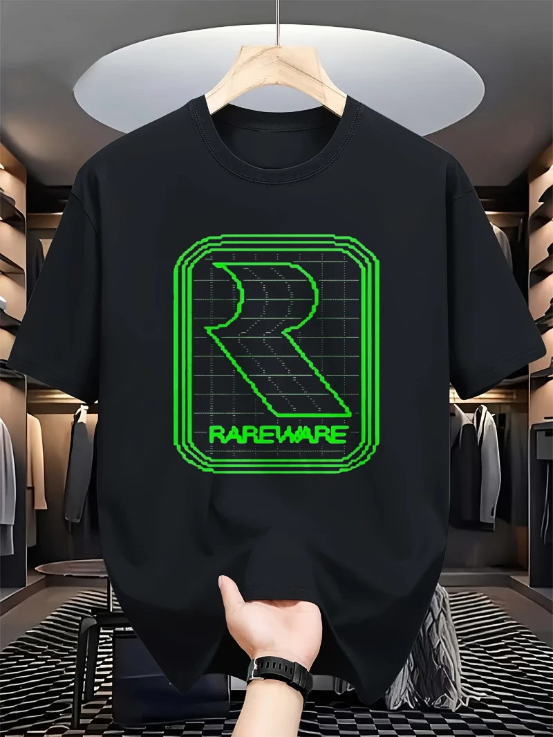 Rareware 13 T-shirt graphique rétro pour homme avec logo Rareware vert néon - Design de jeu vidéo rétro décontracté à manches courtes