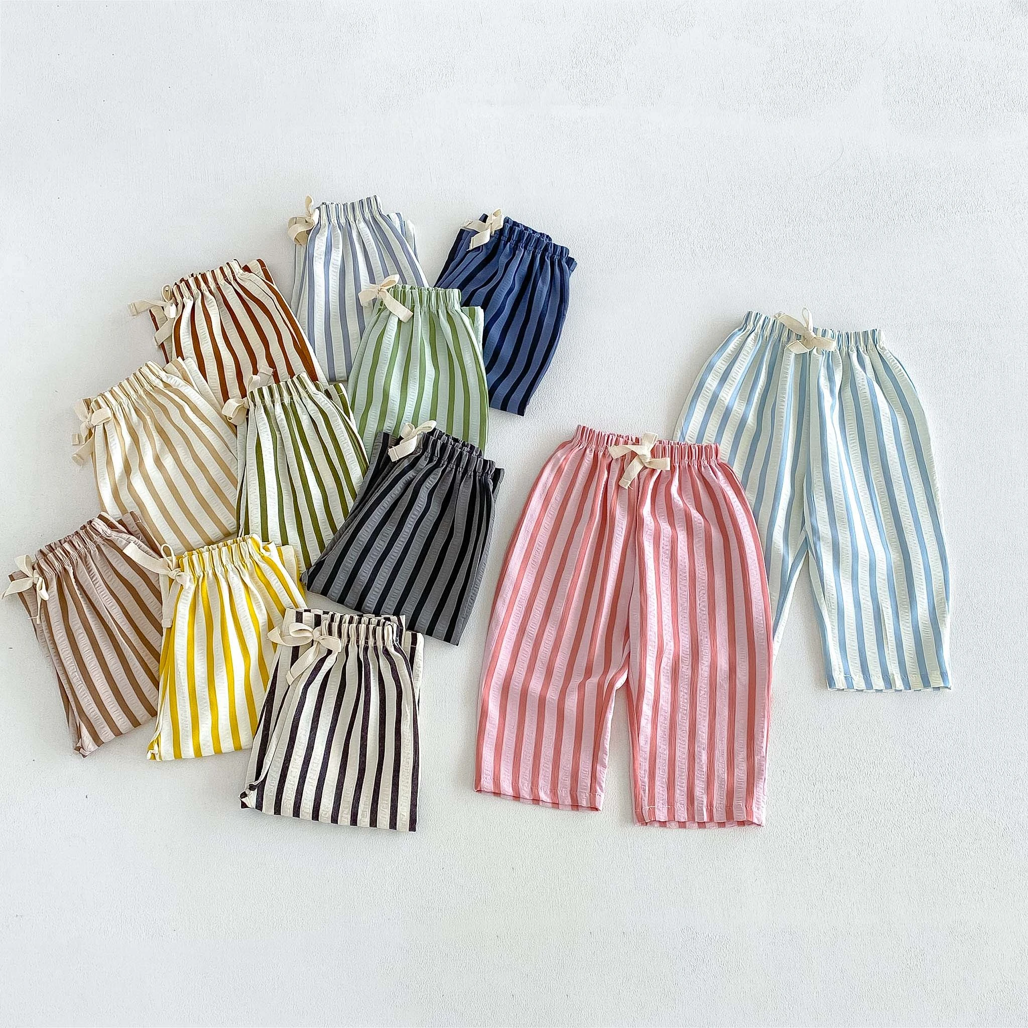 

Korean Fashion Kids Harem Pants Summer Clothing Thin Loose Casual Trousers Versatile Striped Pants For Baby Girls And Boys 9m-6y