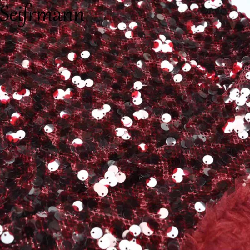 Seifrmann 2026 Spring Women's New Fashionable Round Neck Long Sleeve Glitter Splicing Mesh Waist Cinching Dress - view 6