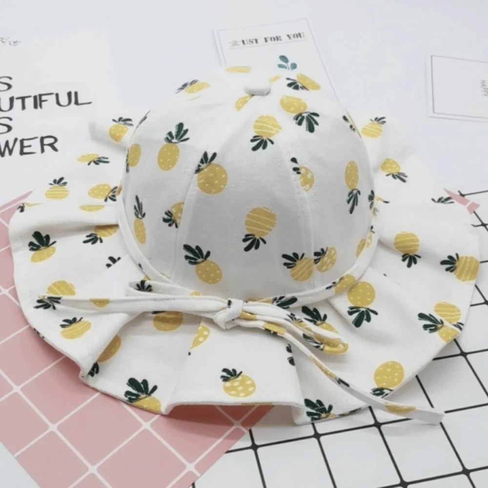 

Детская панамка из хлопка для девочек с цветочным принтом и бантом, дышащая, легкая, с фруктовым принтом, для повседневного использования