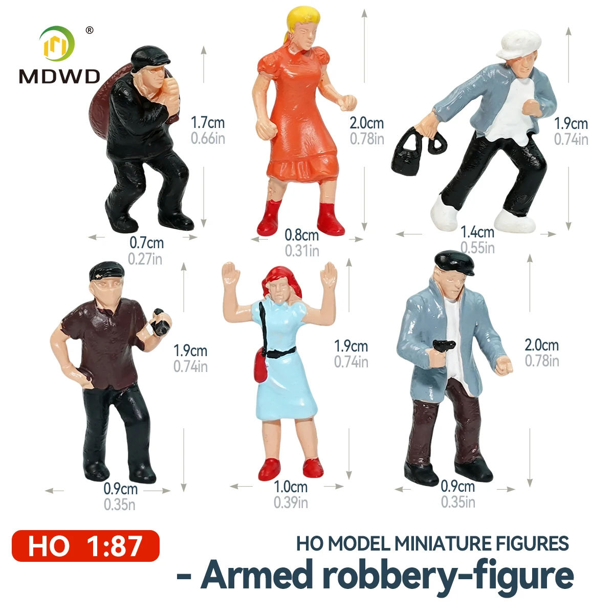 HO Scale 1:87 Painted Criminal Robber Figures 6pcs Mini People for Diorama Sand Table Layout Micro Scene Building Accessories
