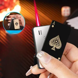 Metal Red Flame Playing Card Unusual Torch Turbine Butane Gas Lighter Creative Windproof Outdoor Lighter Personalized Men's Gift