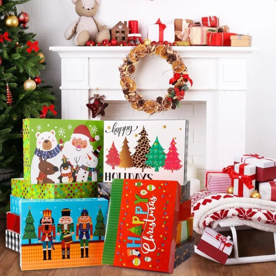 12Pcs Extra Large Christmas Gift Boxes Bulk with Lids4inch Deep Christmas Robes Boxes with Tissuer Paper and Stickers Decorativ