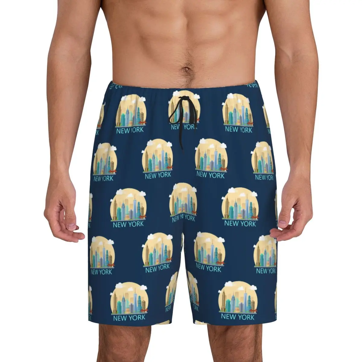 

Новые мужские короткие пижамные шорты с изображением нью-йоркского горизонта, для сна и отдыха
