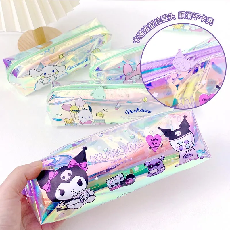 Imagem -05 - Disney Stitch Laser Pencil Case Cute Sanrio Kitty Pencil Box Papelaria Pen Storage Bolsa Material Escolar de Escritório 12 Pcs por Lote