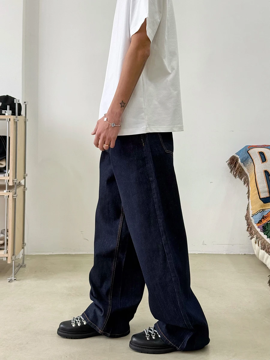 جينز رجالي أمريكي عتيق من قماش الدنيم واسع الساق جينز صغير متوهج أصلي أزرق فضفاض غير رسمي بنطال جينز شبابي متعدد الاستخدامات #3