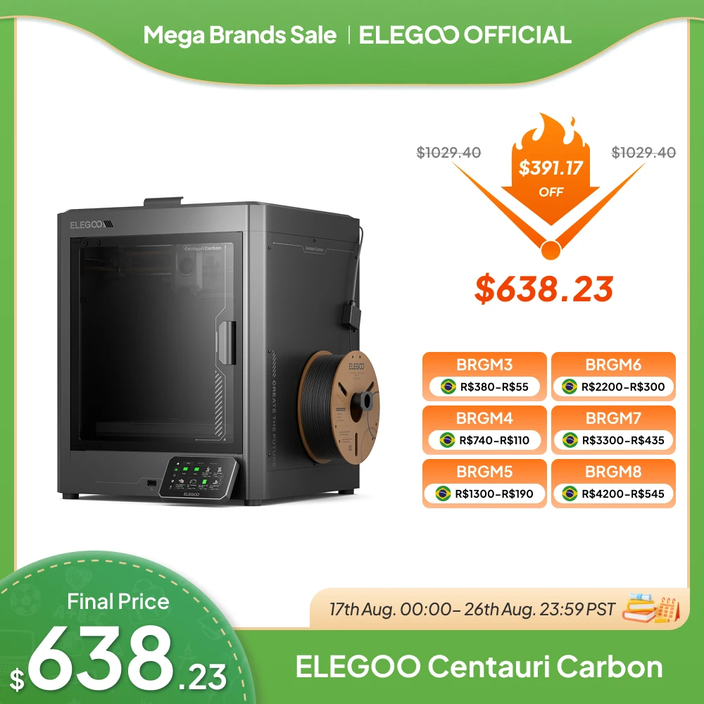 Impressora 3D ELEGOO Centauri Carbon CoreXY com impressão de alta velocidade a 500mm/s, nivelamento automático, pronta para uso, volume de impressão 256*256*256mm