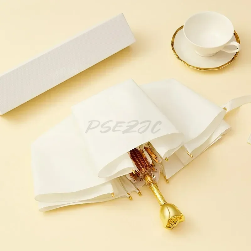 

Уличный портативный зонт с розовой ручкой, подходящий для обеих солнечных и дождливых дней, зонтик с розой в подарок