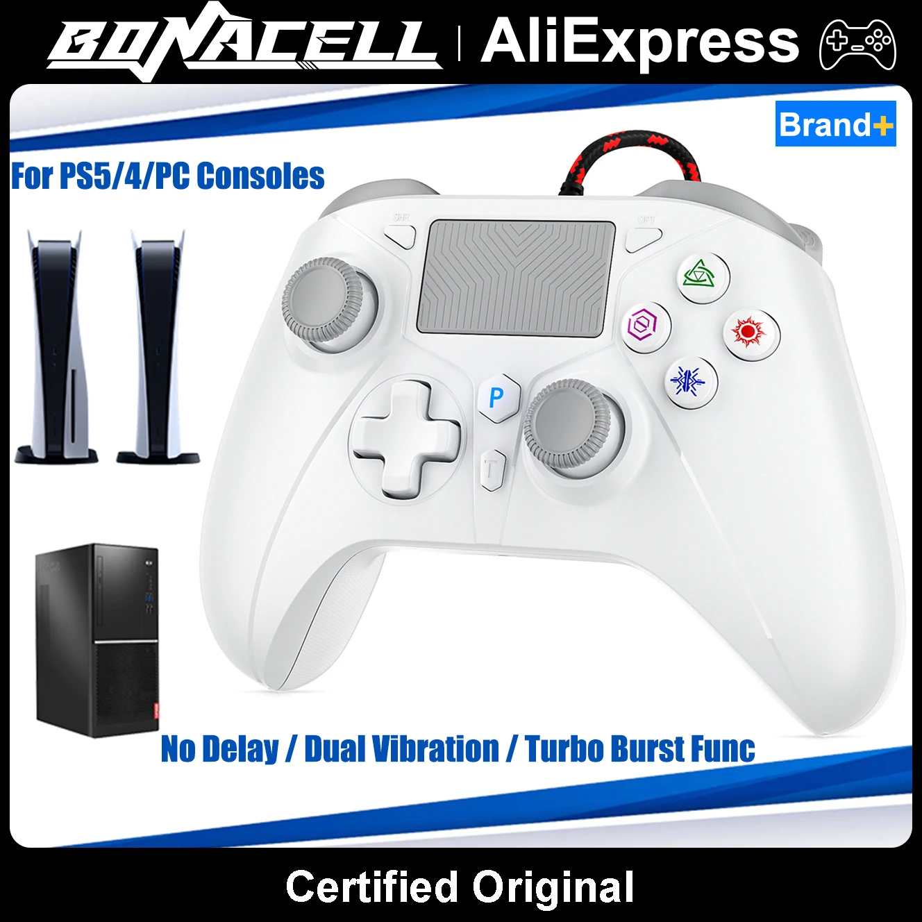 

P5 Controller For PS5/4/PC Console 2M Extra Long Wired Gamepad W/ Turbo Dual Vibrate No Delay Instant Connect Gaming Control