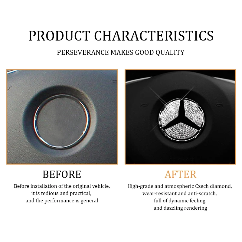 For Mercedes Benz A B C E Class GLA CLA GLC GLK GLE Series 45/49mm Car Steering Wheel Crystal Diamond Sticker Emblem Accessories