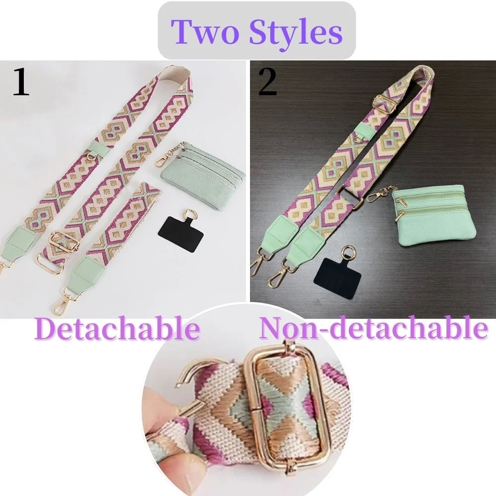 Universal Crossbody Phone Lanyards With Zippered Pouch Anti-Lost Phone Strap Adjustable Long Shoulder Bag Strap Bag Accessories