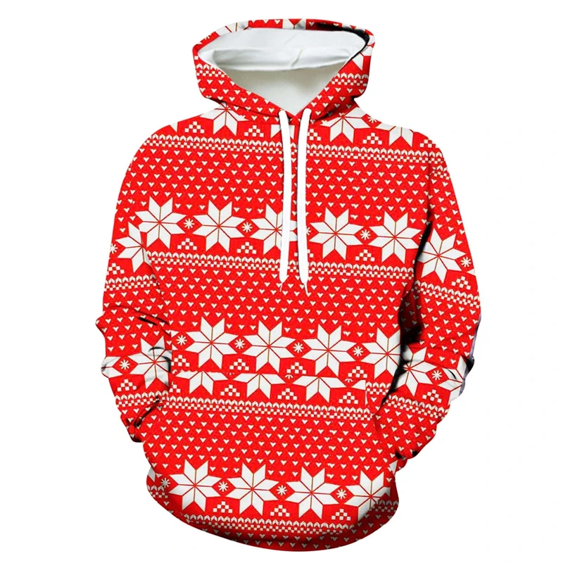 

Christmas Gifts Graphic Sweatshirts Fashion Red Xmas Element Snowflake Reindeer 3D Printed Hoodies For Men Casual Women Pullover