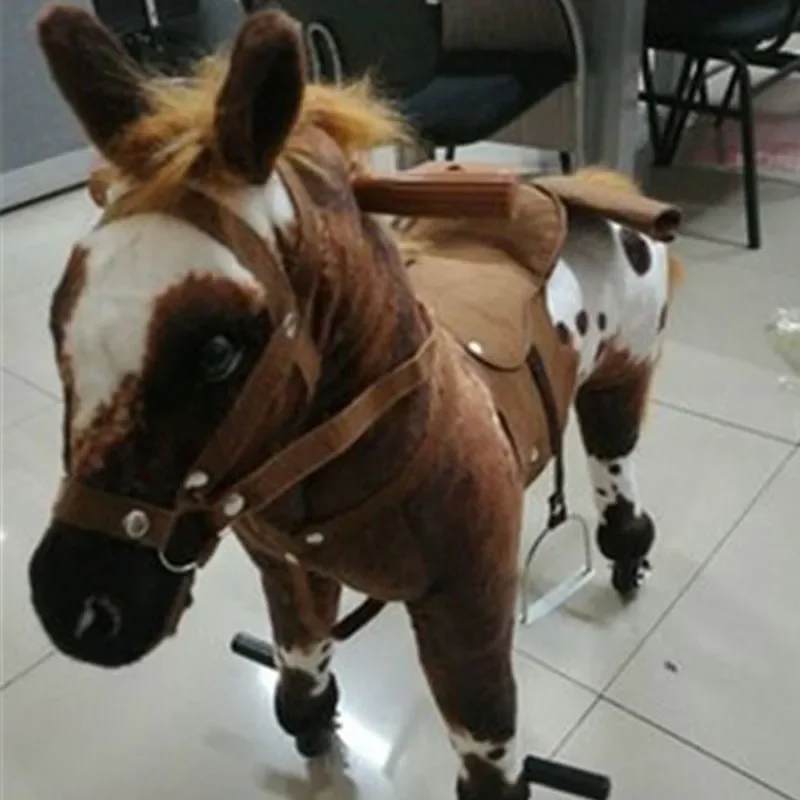 Juguete de peluche de caballo de Troya con ruedas para niños, muñeco de caballo en movimiento, 80cm, 31 pulgadas