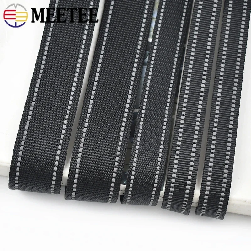 5M 20/25/38mm 1.8mm Thick Black Reflective Nylon Webbing Ribbon for Pet Collar Knapsack Belt Band Strap Tape DIY Bag Accessories