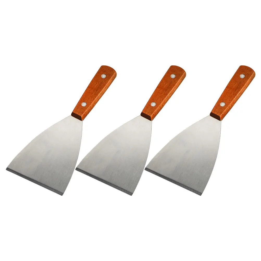 

3pcs Wood Handle Stainless Steel Grill Spatula Set Home Restaurant Bbq Griddle Scraper Food Spatula Tool Kitchen Cleaning