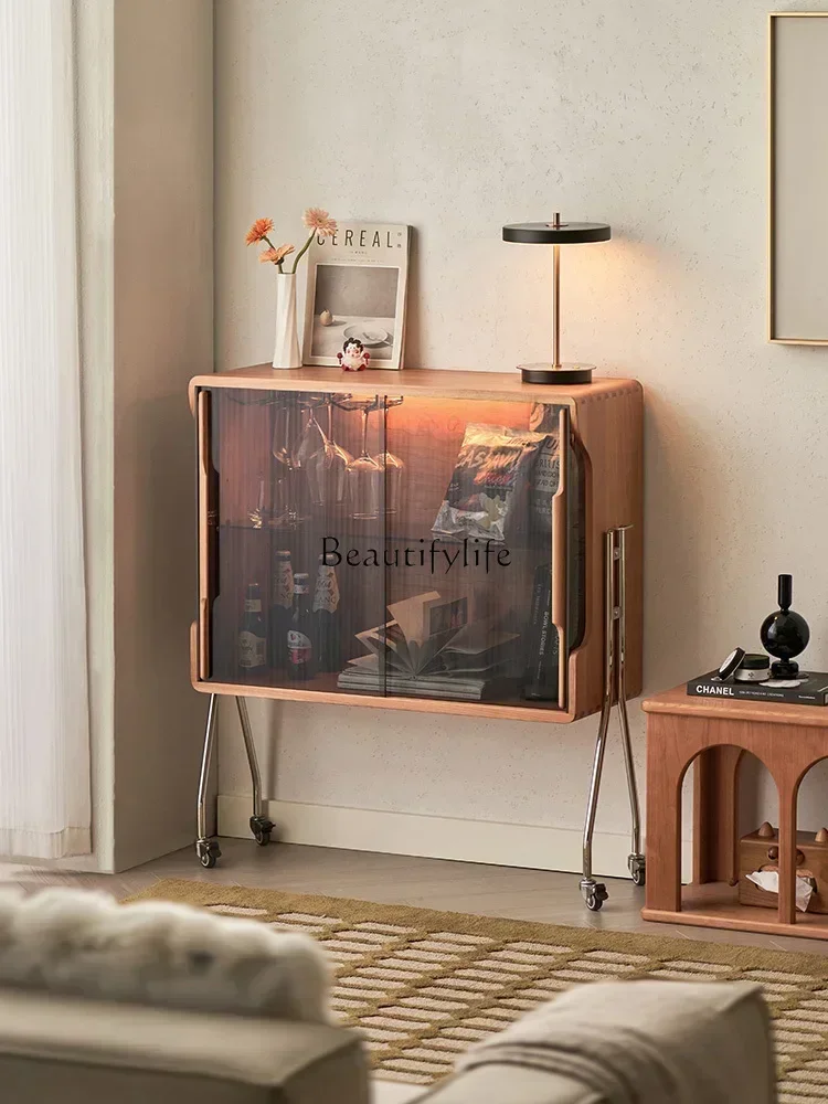 

LXSolid Wood Removable Glass Sideboard Cabinet Living Room Cherrywood Storage Cabinet