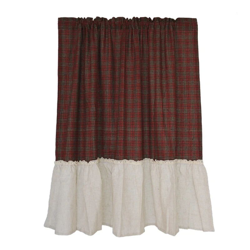 red plaid curtain shading curtain half curtain non-perforated living room bedroom bathroom kitchen sink decorative curtains