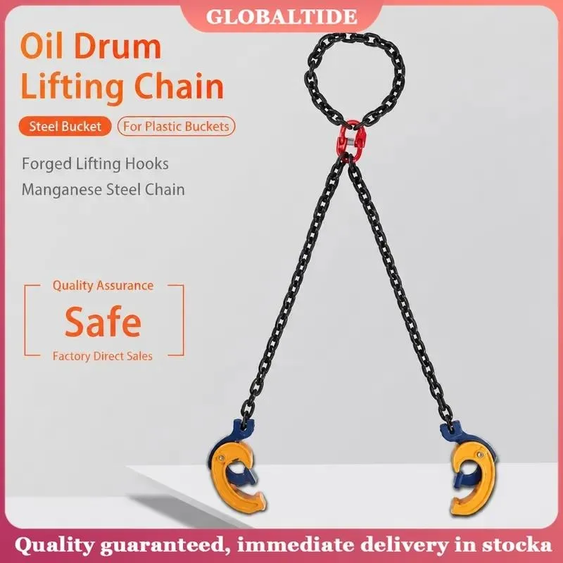 1Ton Die Forging Iron Drum Lifter Clamp Chain Sling for Plastic Oil Barrel Handling Heavy Duty Vertical Lift Hook