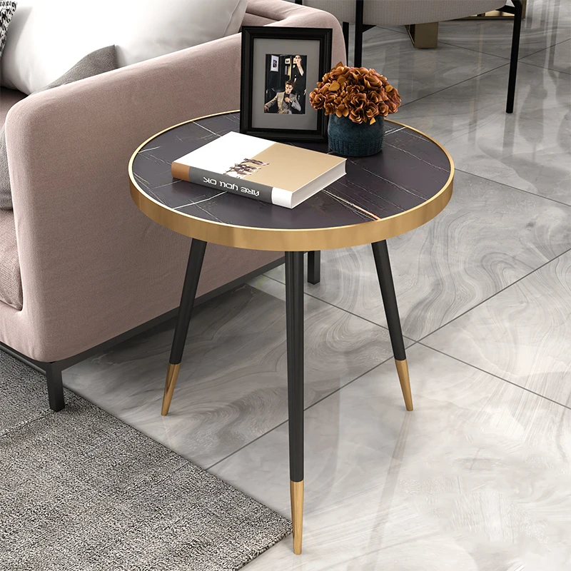 

Light Luxury and Simplicity Modern Bedside Table Nordic Iron Round Table Italian Sofa Marble Small Coffee Table