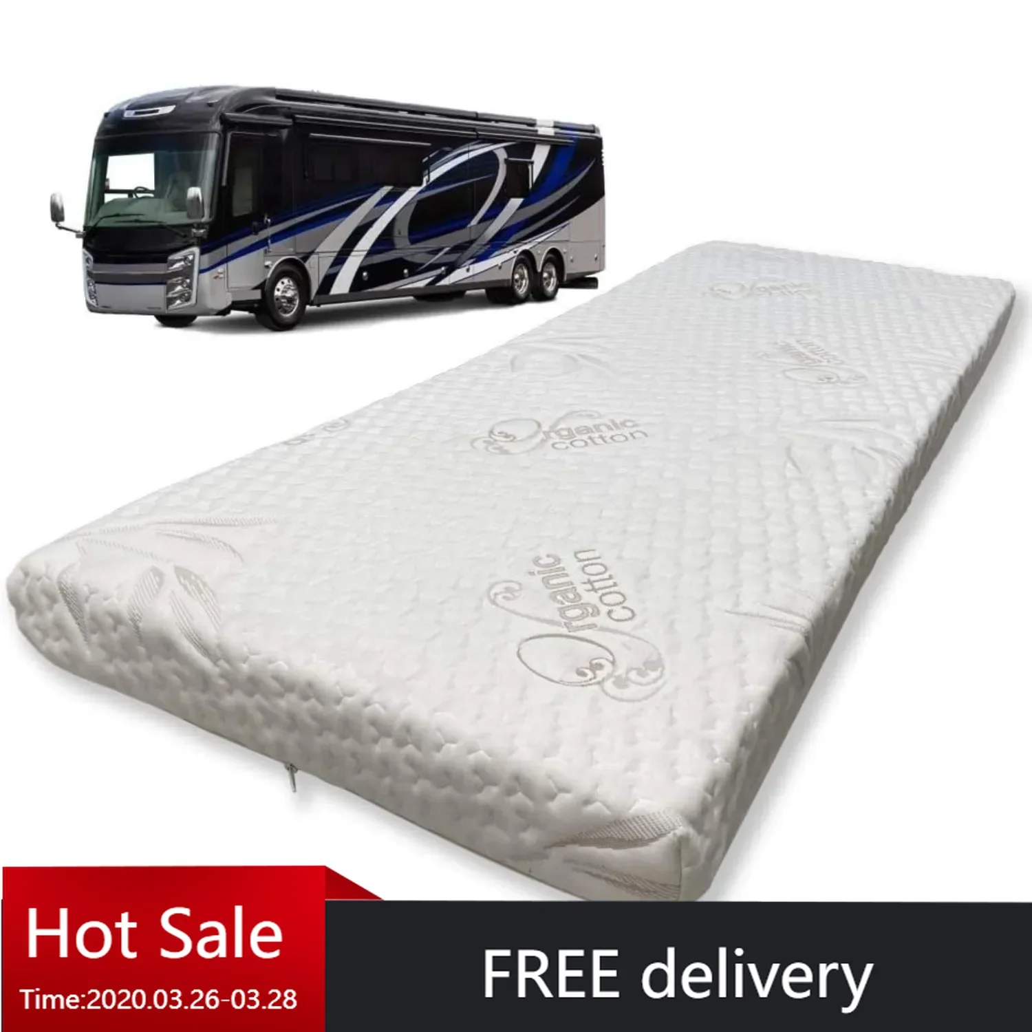 5” x 30” x 75” Truck, Camper, RV High-Density Bunk Mattress, Organic Cotton Cover, Made in USA, Comfortable, Travel Trailer