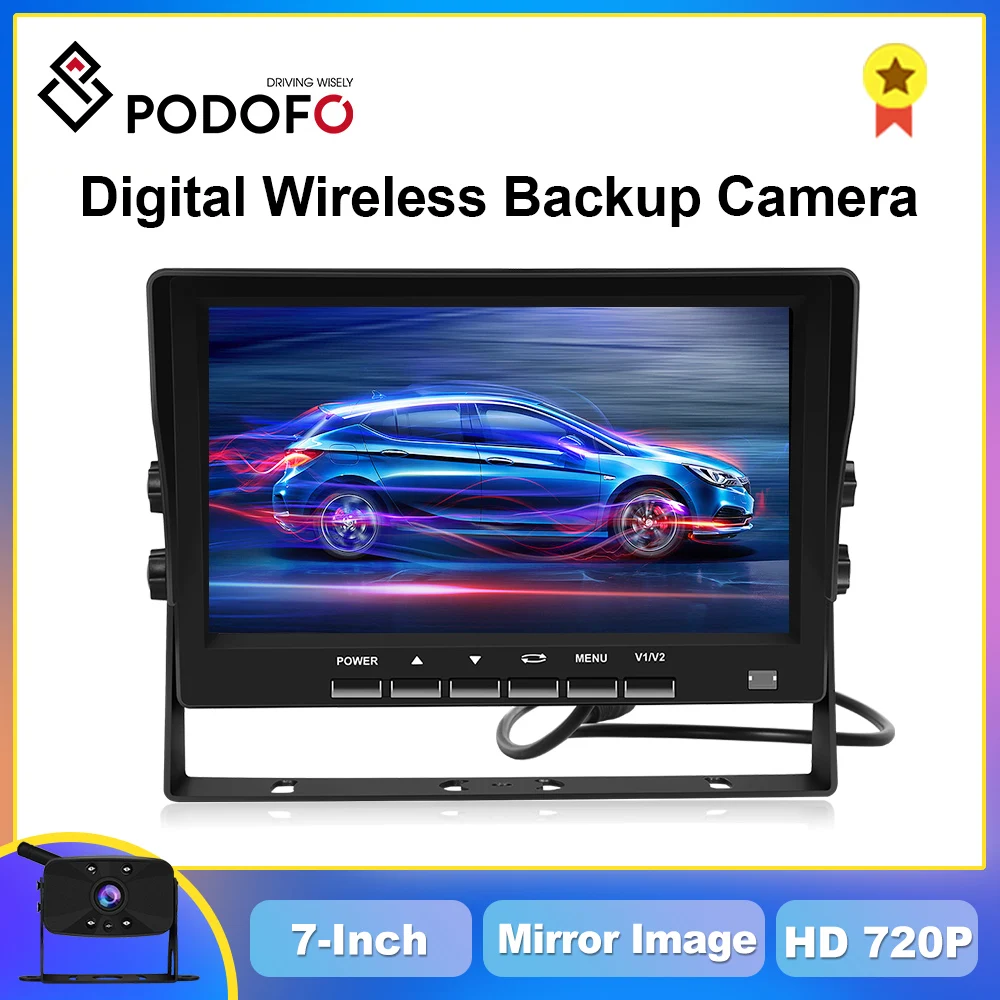 

Podofo 7inch Wireless Backup System Digital Signal IPS AHD Rear View Parking Monitor Sunshade Waterproo For Bus Truck RV Trailer