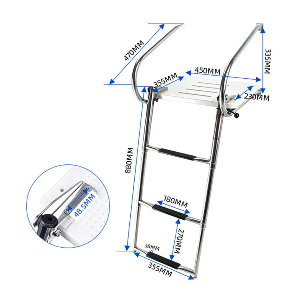 304 Stainless Steel Foldable Telescopic Boat Boarding Ladder Anti Slip Platform Ladder with Handrail for Yacht Speedboat view 3