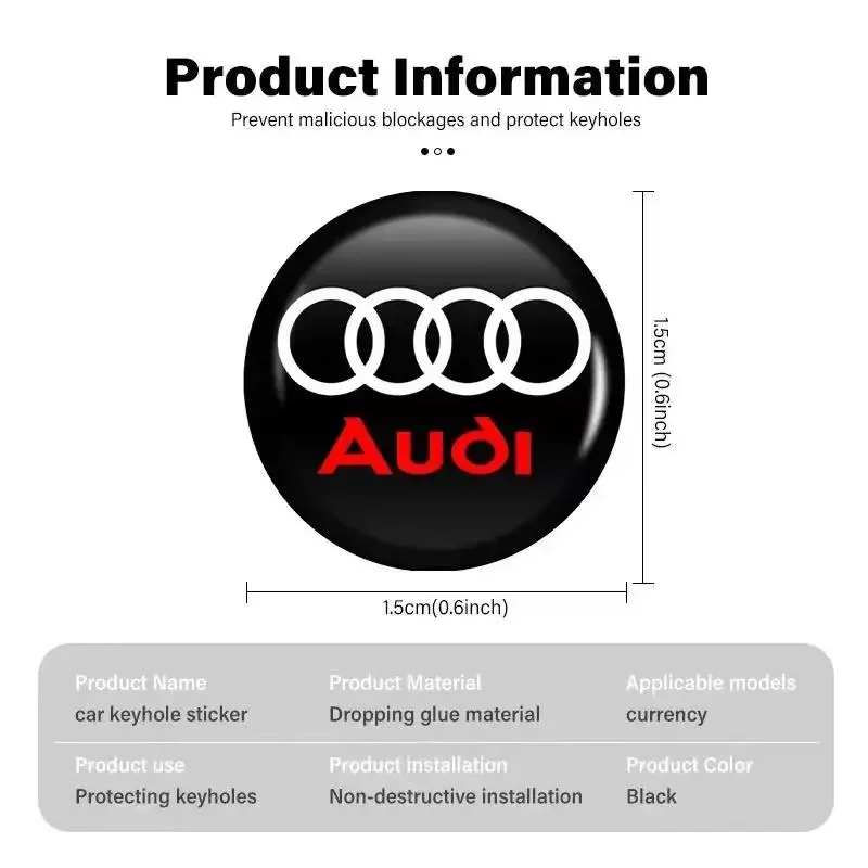 15mm Car Lock Keyhole Sticker Door Lock Protect Car Sticker For Audi A1 A3 8P 8V A4 A5 A6 A7 A8 Q3 Q5 Q7 Q8 Sline TT SQ3 SQ5 SQ6