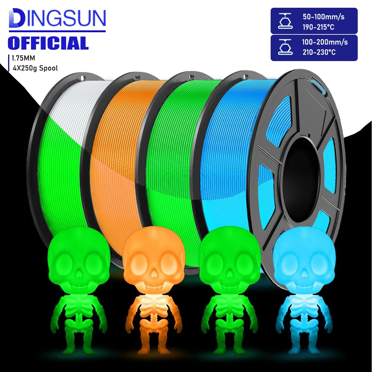 

4 Colors Glow in Dark PLA Filament 1.75mm, Luminous 3D Printer Filament for FDM