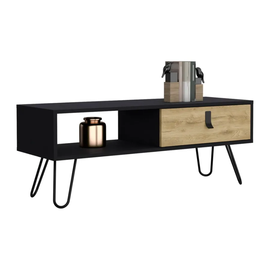 

Mosby Coffee Table with Modern Hairpin Legs Design and Drawer