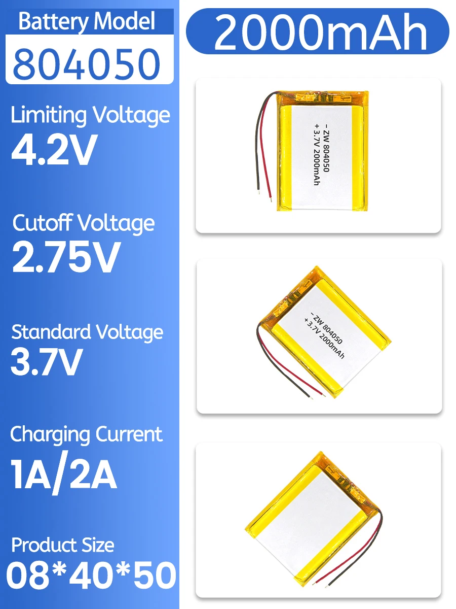 1-20pcs 804050 3.7V 2000mAh Polymer Lithium Lipo Rechargeable Battery For Toy Medical Equipment Car Pet Dispenser LED light