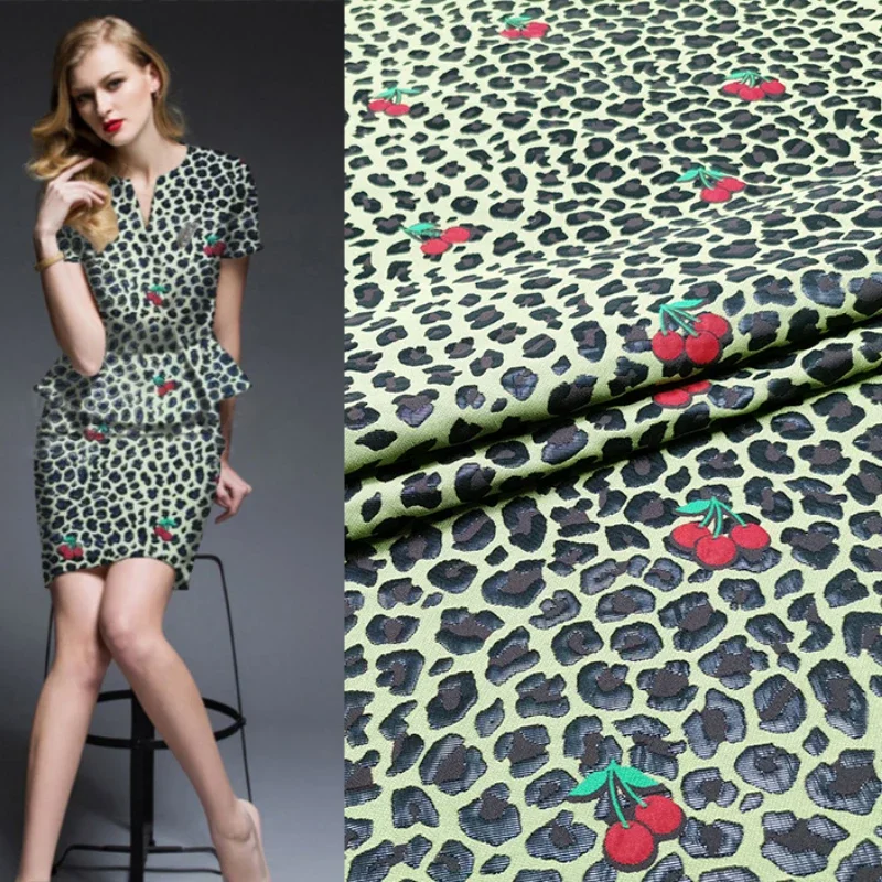 Jacquard Fabric for Dress European-style Leopard-print Small Cherry Spring Fashion Windbreaker Clothing Material by Meter