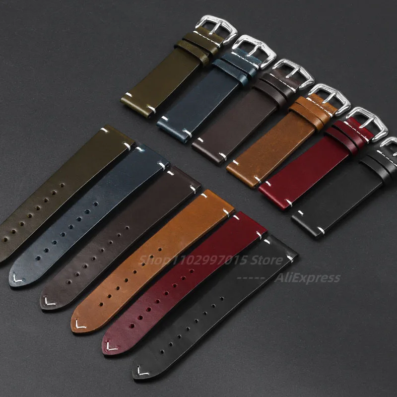 Retro Genuine Leather Strap Oil Wax Oily Discoloration Cowhide Watchband 18mm 19mm 20mm 21mm 22mm 24mm Business Watch Band
