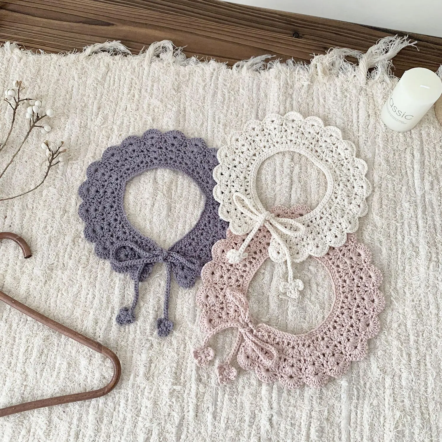 

Handcrafted Collar Cotton Lace Detachable Necklace Crochet Knitted Bib
