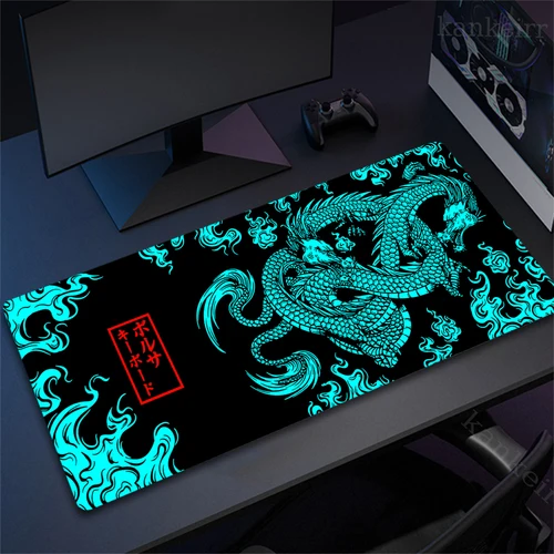 Alfombrillas de teclado con borde de bloqueo de 80x30cm, alfombrilla de ratón antideslizante para ordenador de oficina grande, alfombrilla de escritorio de dragón de arte japonés, alfombrilla de ratón personalizada para el hogar