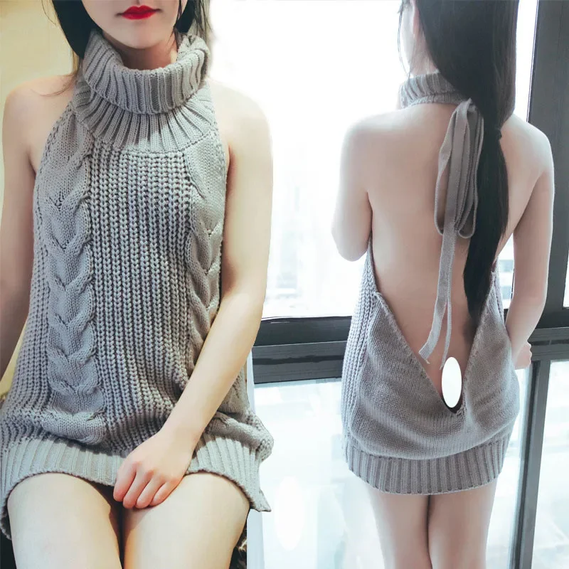 

Women's Fairy Spring Autumn Sweater Knit Dress Mid-length Sexy Backless Sleeveless Solid Color Casual Brand Fashion Personalized