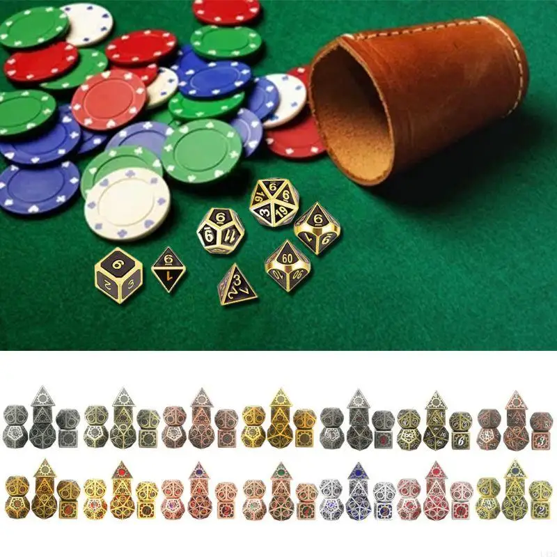 7 قطع زنبق زنك الزنك المعدني مجموعة polyhedral gear نمط الجدول لعبة الزهر سهلة القراءة الأرقام
