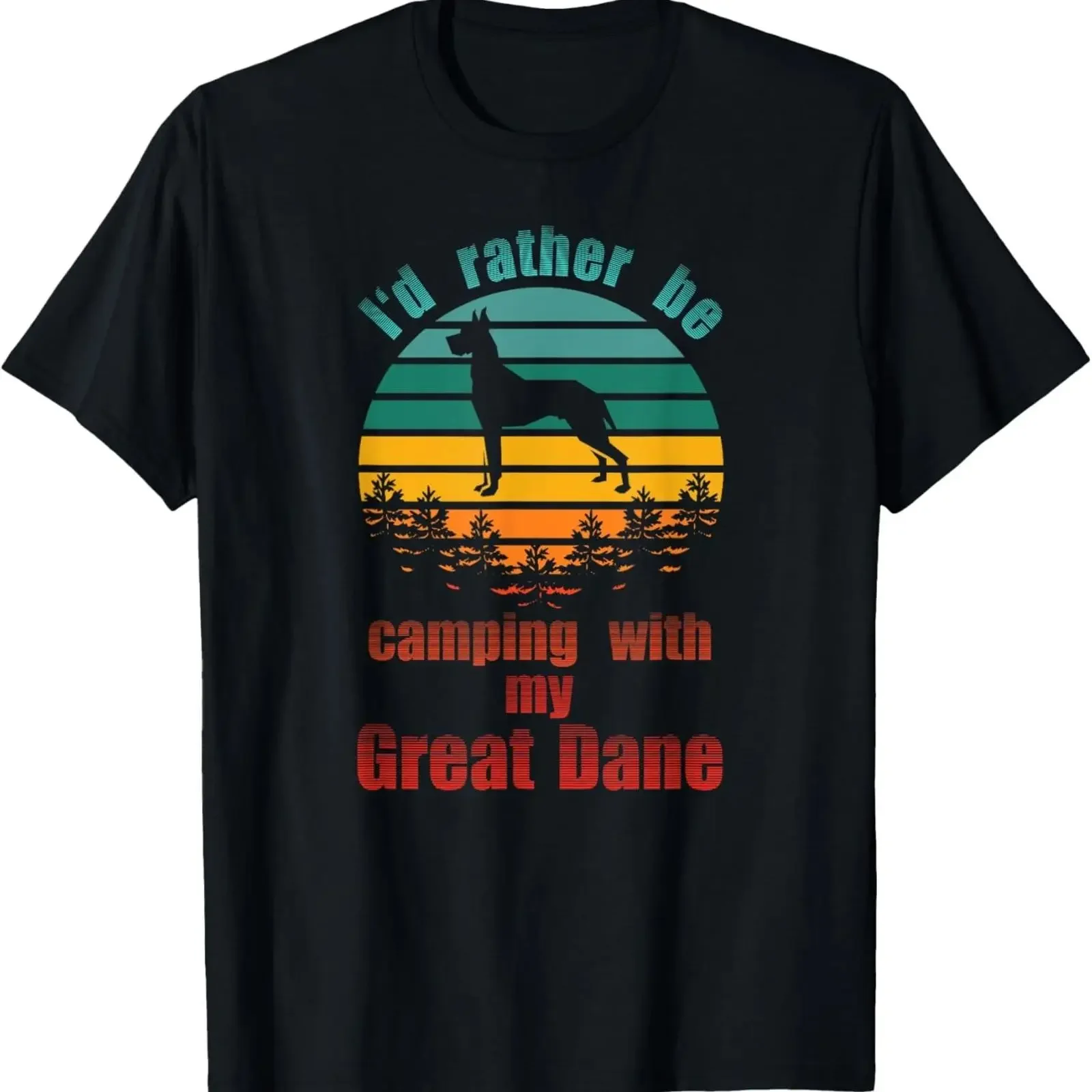 Retro I'd Rather Be Camping With My Great Dane Funny T Shirt vintage Washed graphic Stylish Versatile fashion Casual