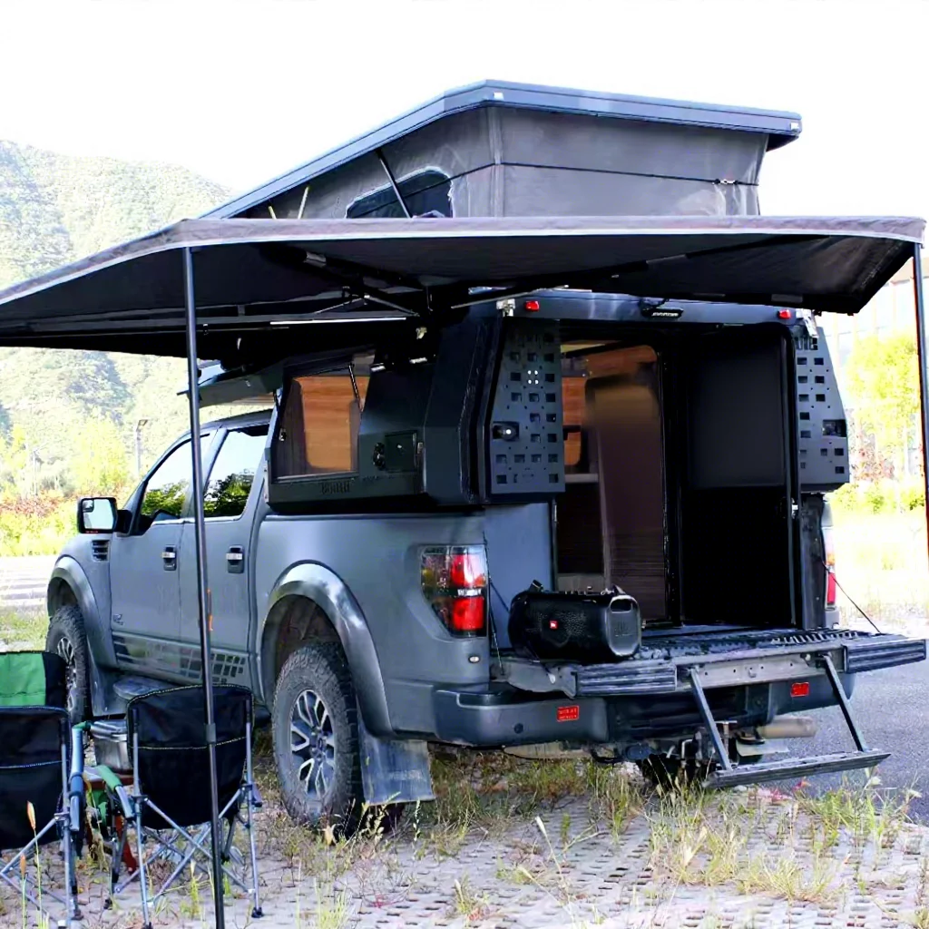 Truck Camper Kit-Aluminum Pop-Up Travel Trailer 4 Person Capacity Off-Road Ready