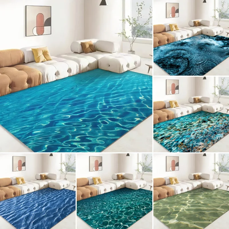 3D Ocean Sea Water Carpet Non Slip Polyester Sofa Coffee Table Area Rug Home Bedroom Bedside Hallway Lounge Floor Decor Felt Mat