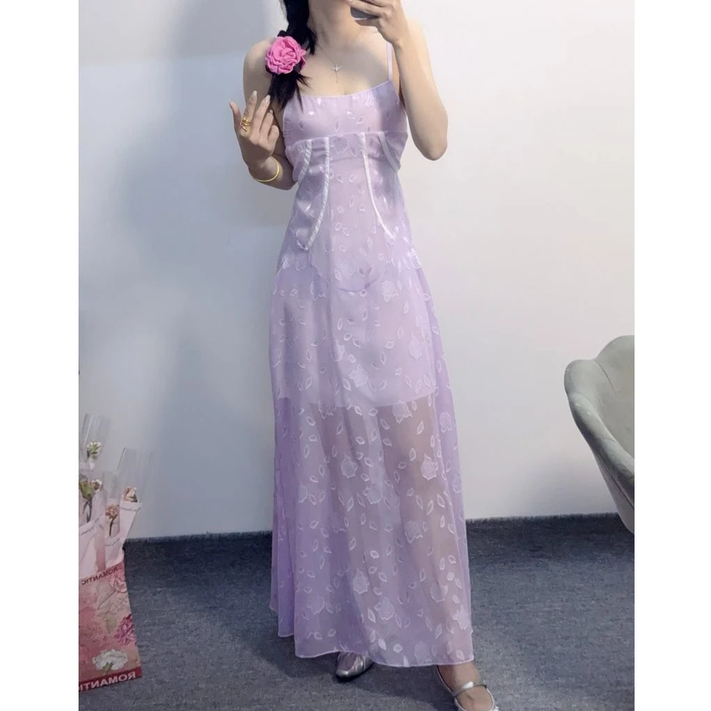 Kleider, ärmellos, für Damen, Boho, Frühling, Chiffon, Applikation, Raffen, Raucher, plissiert, Volant, Fairycore, Mori-Mädchen, süßer, romantischer Chic