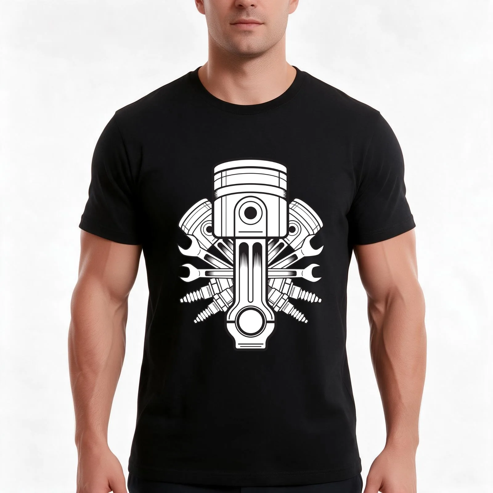 Piston lable T-Shirt, Summer Casual Cotton Tee, Oversized Streetwear Tops, Vintage Graphic Print, Loose Fit Short Sleeve