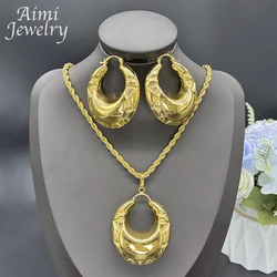 Popular 18K Gold Plated Copper Jewelry Set for Women Earrings Pendant Necklace Brazilian Ethiopian Bridal Wedding Party Gifts