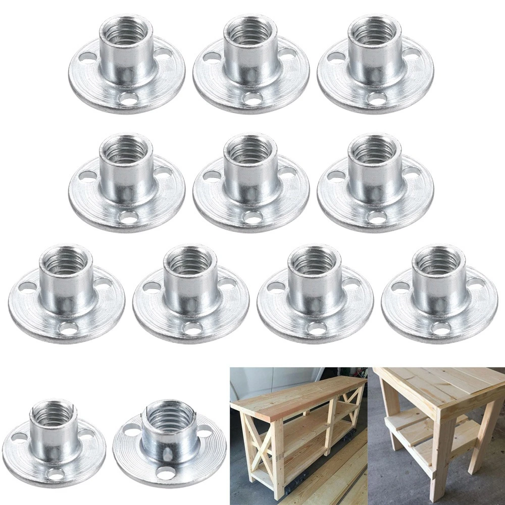 10pcs with Round Base for Woodworking Hardware Splint Tee Nuts Fastener Furniture Accessory Iron Plate Nut T Nuts