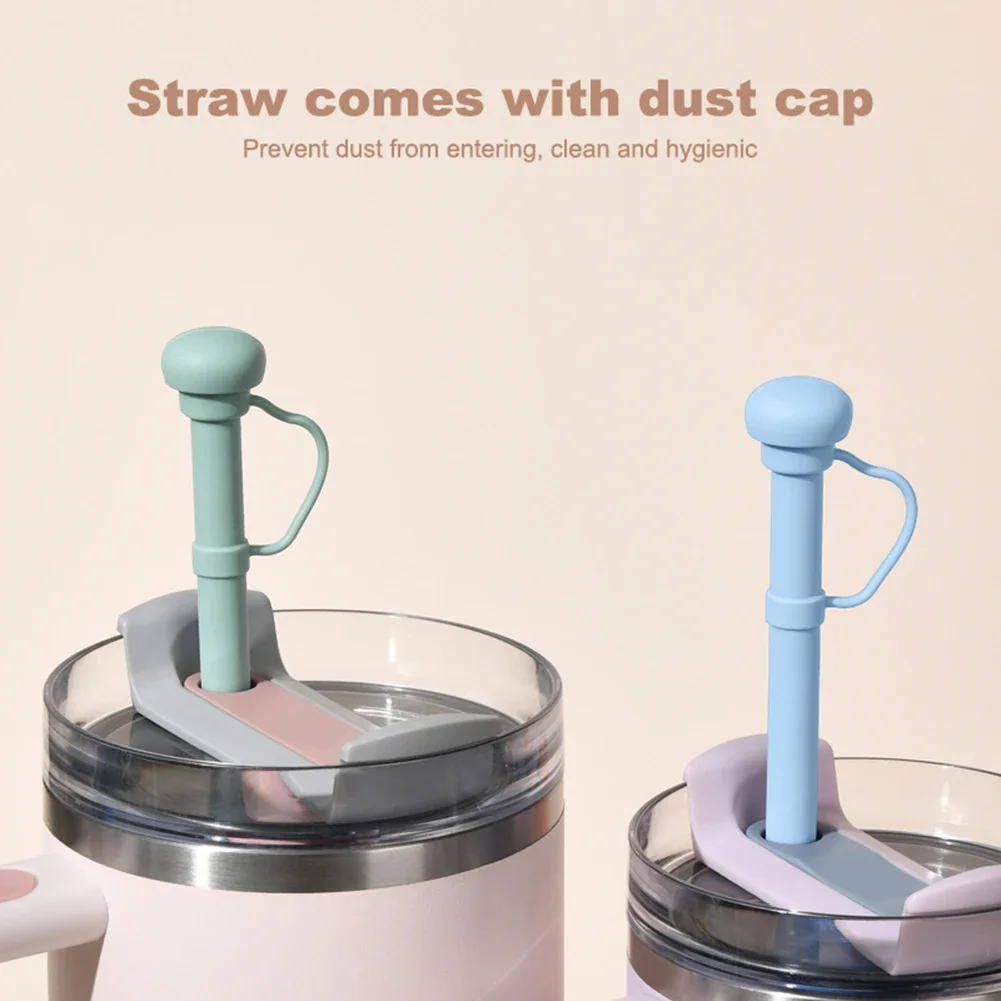 Silicone Replacement Straw with Straw Cap Drinking Straw Soft Straw for Stanley 20/30/40oz Cup Accessories