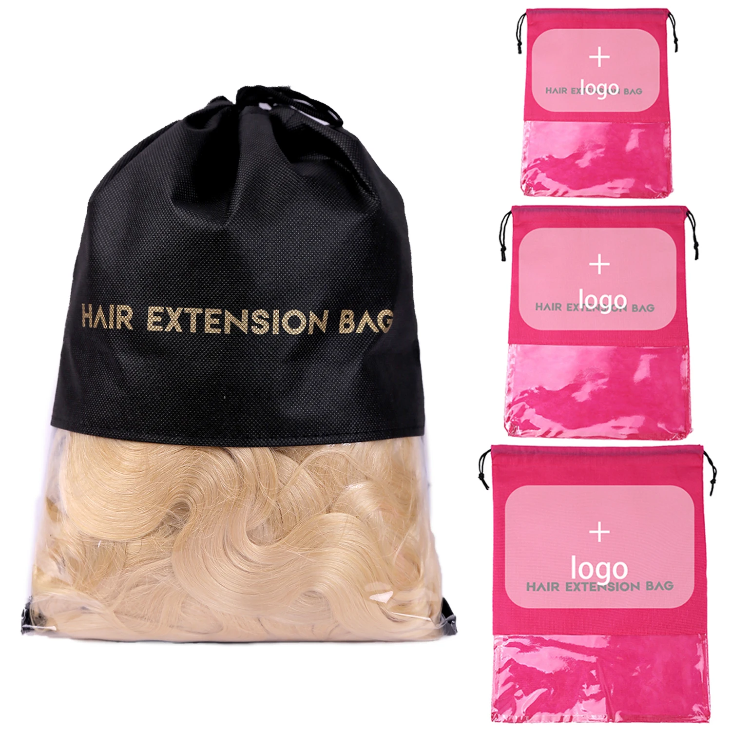 12 قطعة حقيبة شعر مستعار غير منسوجة أسود وردي مقاوم للماء حقيبة سفر ضد الغبار لتخزين خصلات الشعر المستعار البشري ووصلات الشعر #2