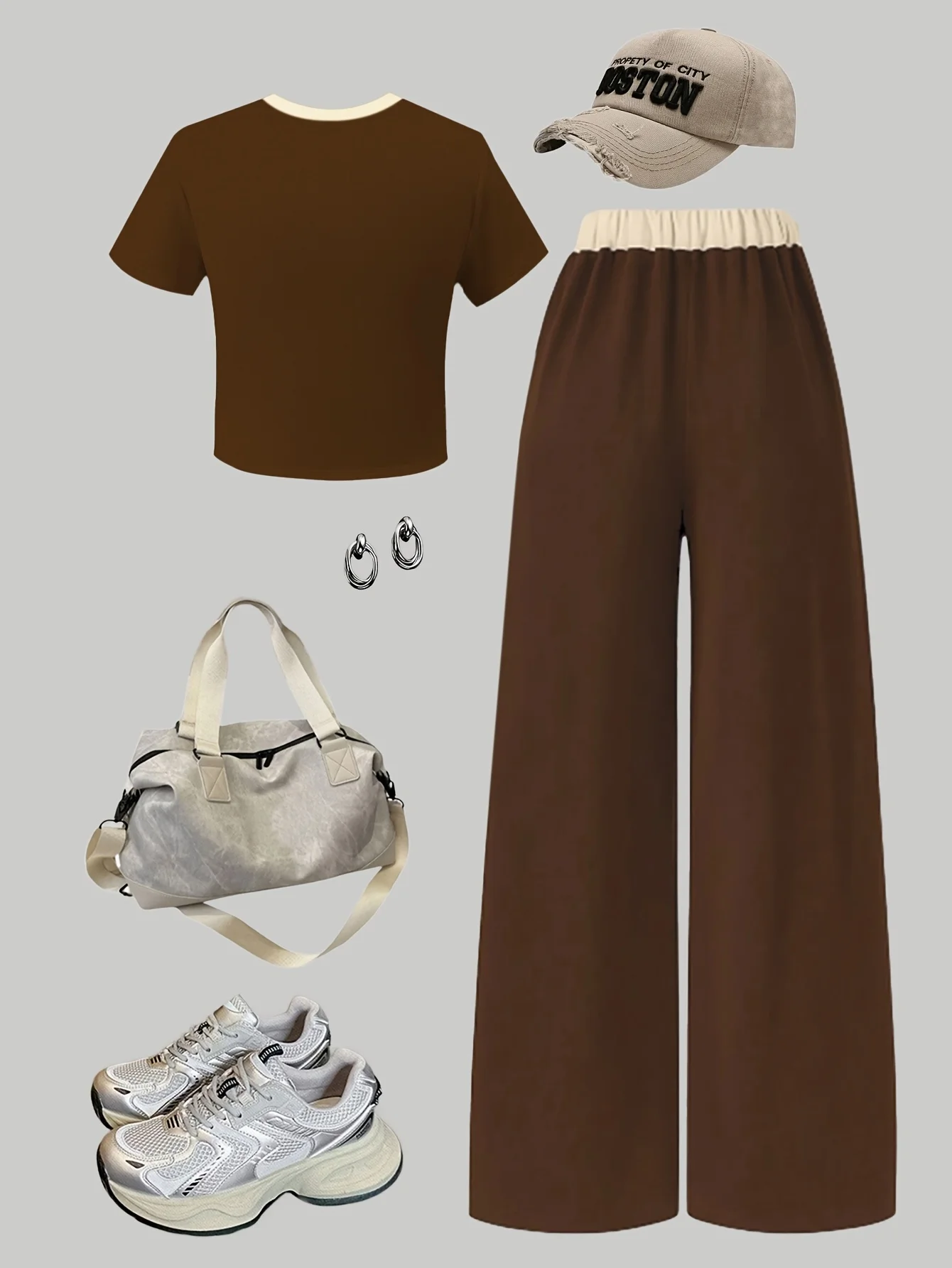 Girls' Casual Long Pants Set, New Style for Teenage Girls, Fashionable and Simple, with Bow Print, Round Neck, Chocolate Brown Short-Sleeve Top and Loose Straight-Leg Pants, Two-Piece Set Suitable for Children Aged 5-13, for Daily Wear and Outings in Summer
