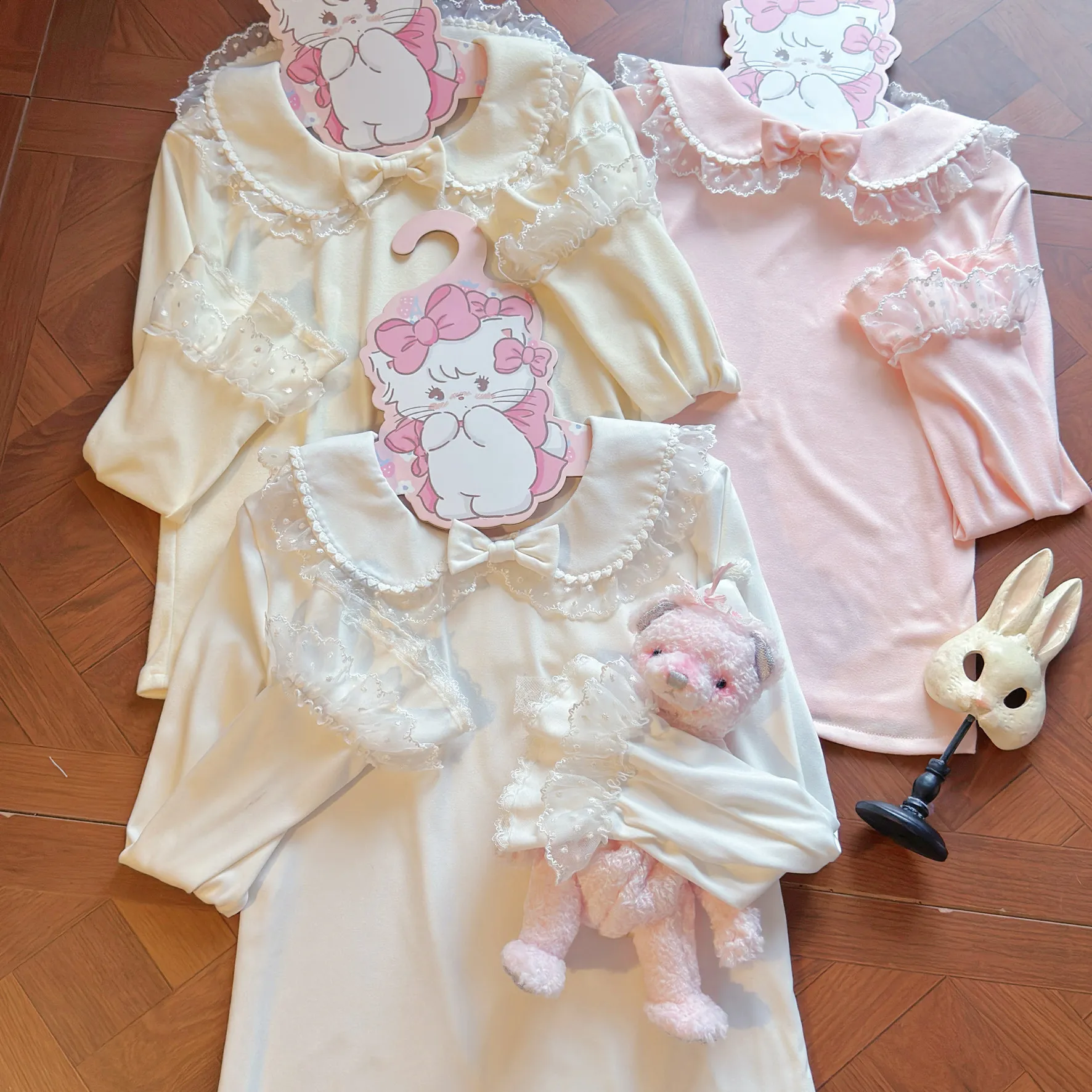 

Sweet Lolita Inner Blouse Double Layer Doll Collar Lace Pearl Trim Long Sleeve Soft Warm Kawaii Inner Top for Autumn Spring 2026