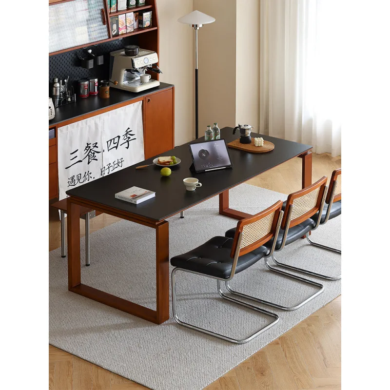 

Solid wood rock slab dining Large board Japanese rectangular dining Work Office simple stretching