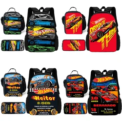 Child School Racing Hot wheelss Backpack with Lunch Bags ,Pencil Bags ,School Bags for Boys Girls Best Gift