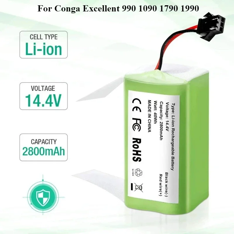 14.4V 2600-12800mAh Li-ion Battery for Conga 990 1790 Tesvor X500 Ecovacs Deebot N79 N79S DN622 Eufy RoboVac 11 11S RoboVac 30